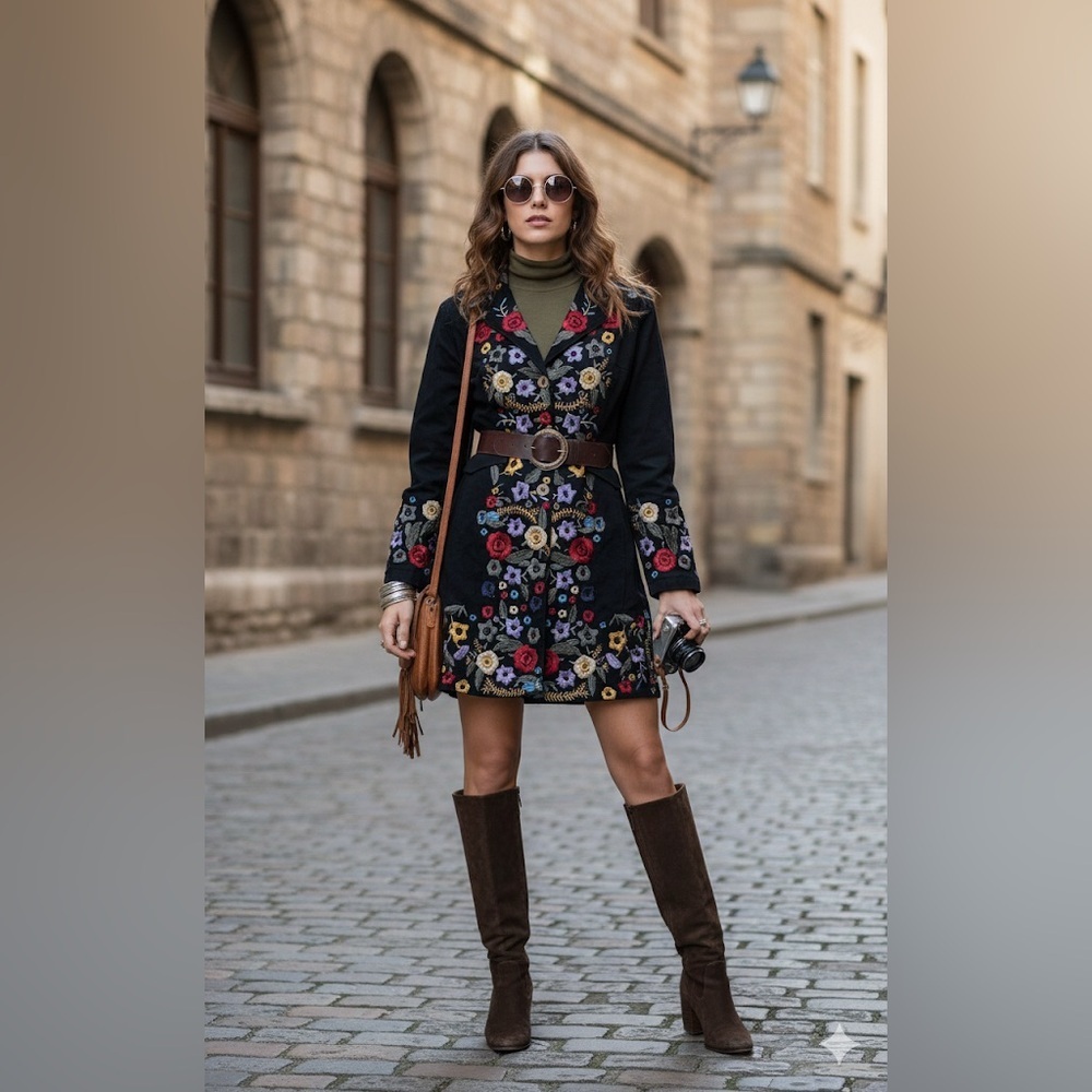 Paparazzi Black Dress with Colorful Floral Embroidery
